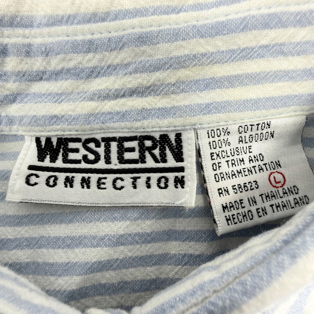 Vintage Western Connection Embroidered Shirt Women Large L Blue Striped Cotton - Picture 3 of 4